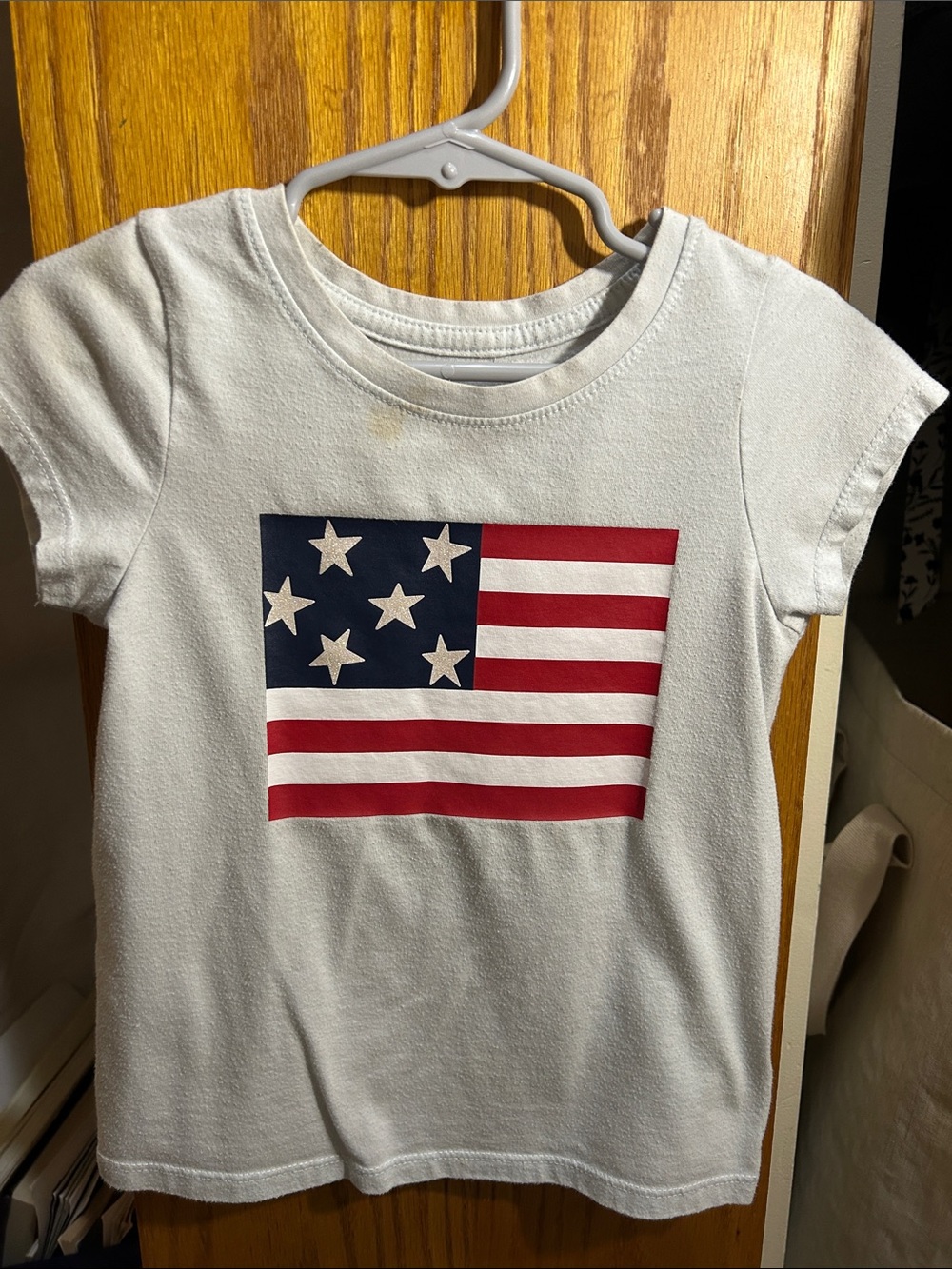 Cat & Jack White Short Sleeve Tee with Red and Blue Flag Print
